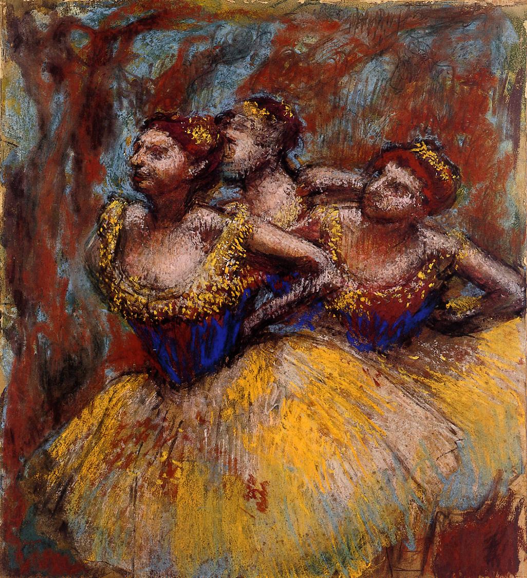 Three Dancers. Yellow Skirts, Blue Blouses 1896